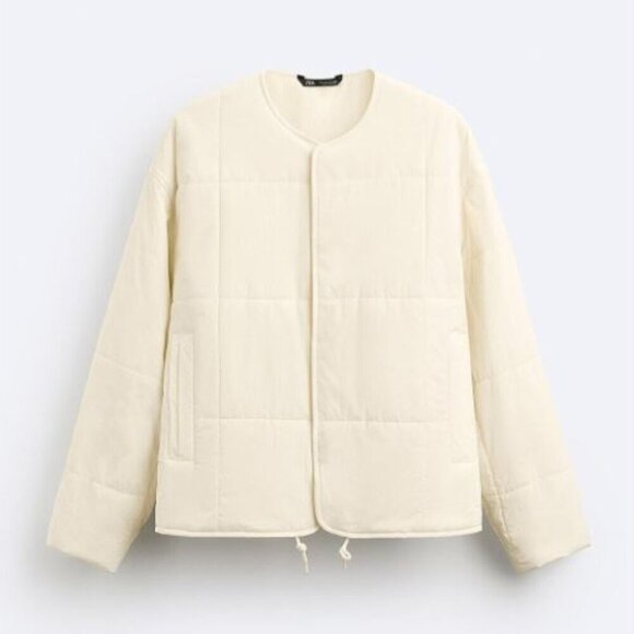 Zara Men's Light Padded Jacket Coat Modular Neckline Cream Snaps Closure XL NWT - Picture 1 of 16